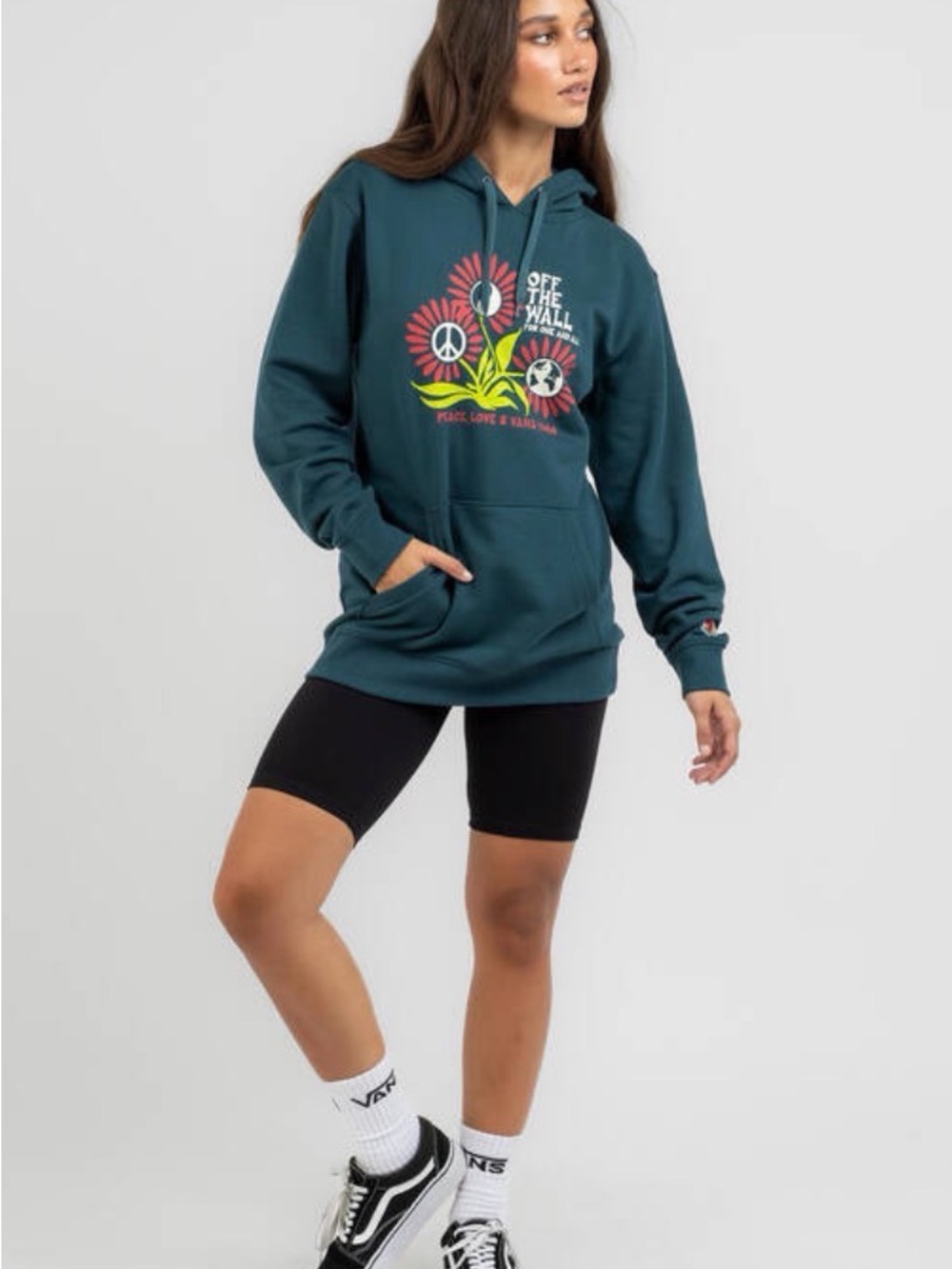 Vans Deep Teal Women's 'Off The Wall' Peace Floral Pullover Hoodie